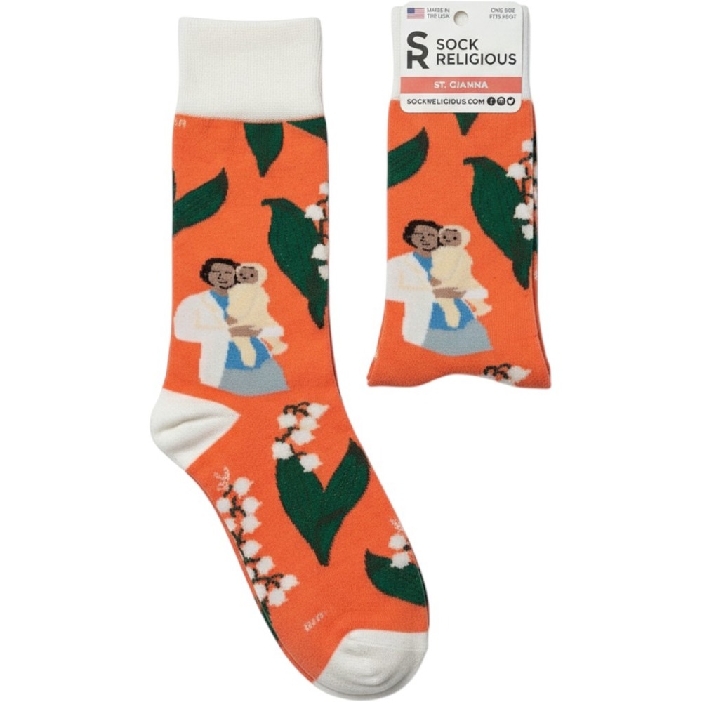 Sock Religious St Gianna Catholic Saint Crew Socks Orange One Size Made in USA